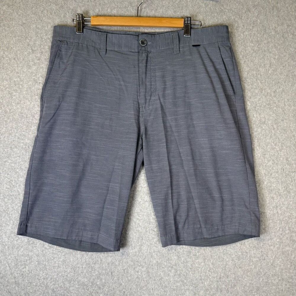 Travis Mathew Mens Size 36 Flat Front Dress Shorts Black White Check Pockets